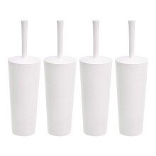 Amazon Basics Toilet Bowl Brushes and Holder Set with No-Slip Grip and Heavy Duty Bristles, Pack of 4, White