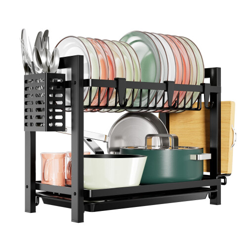 Dish Drainer Black (43.5 x 24.5 x 34.5), 2-Tier
