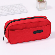 Double Layer Campus Student Stationery Box, Large Capacity Oxford Cloth Pen Holder (Pink/Red), 8.7x3.9x2.2", Compatible with Pencils & Erasers
