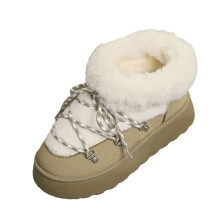 Botas de neve femininas casuais de cano curto com salto grosso e tira felpuda para uso externo, em camurça, tamanho 9 (EUA), cor verde.