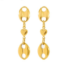 Womens Stainless Steel Coffee Bean Heart Eardrop Dangle Stud Earrings Gold