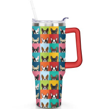 40 oz Dog Theme Tumbler with Handle, Spill-Proof Lid & Straw – Double Insulated Travel Coffee Cup for Dog Lovers, Compatible with Standard Car Cup