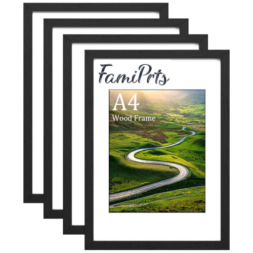 4Pack A4 Frame, Wooden A4 Picture Frames, with A5 Mount Photo Frames