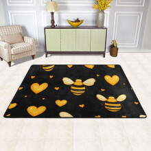 Yellow Hearts Bees Area Rug Washable 72 x 48 Inch