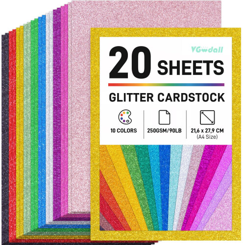 VGOODALL A4 Glitter Craft Paper, 20 Sheets 10