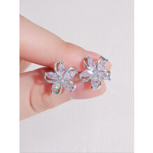 Cute Flower Design Rhinestone Studs Earrings, Artificial Zircon Decor Stud Earrings, Trendy All-match & Exquisite Ear Piercing Jewelry Fall