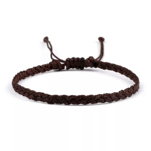 Waxed String Bracelet Braided Thread Bangles Handmade Waterproof Knot Bracelets-Coffee
