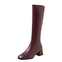 Dameslaarzen met middelhoge hak van effen PU-leer, wintermodel, casual, maat 6.5