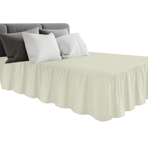 King Bed Platform Base Frilled Valance, Cream,
