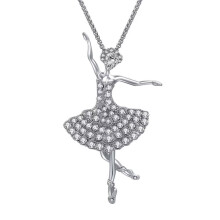 Colar feminino em aço inoxidável com pingente simples de balé, ideal para presentear em apresentações de dança de bailarina. Corrente longa