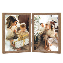 Double Photo Frame 4x6 Hinged Folding Wood
