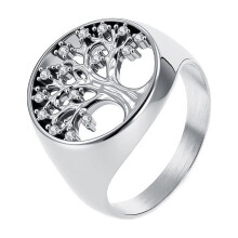 HIJONESWomen's Stainless Steel Stylish Zirconia Inlaid Tree of Life Hollow Ring Elegant Wedding Engagement Hand Jewelry Silver Size 7