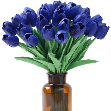 Fake Blue Tulips – Real Touch Silk Flowers for Home, Mother’s Day, Wedding Decor (Deep Blue)