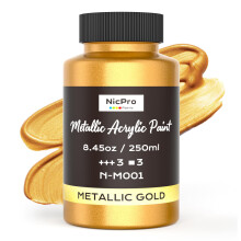Nicpro Acrylic Paint Metallic Gold, 8.45oz/250ml