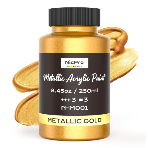 Nicpro Acrylic Paint Metallic Gold, 8.45oz/250ml