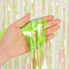 2PCS Iridescent Fringe Foil Curtain Green Party Hanging Streamers Decorations - BRAVESHINE 1x2m Clear Glitter Wall Backdrop Photo Booth Props For Birt
