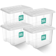 Klass 4 PCS 30L Plastic Storage Boxes With Lids, Sturdy Clear Storage Box