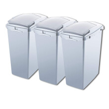 Addis Set of 3 Eco Made from 100% Recycled Plastic 40ltr Waste Trash Bins, 3X 40 Litre, Light Grey, 42.5 x 28 x 56cm
