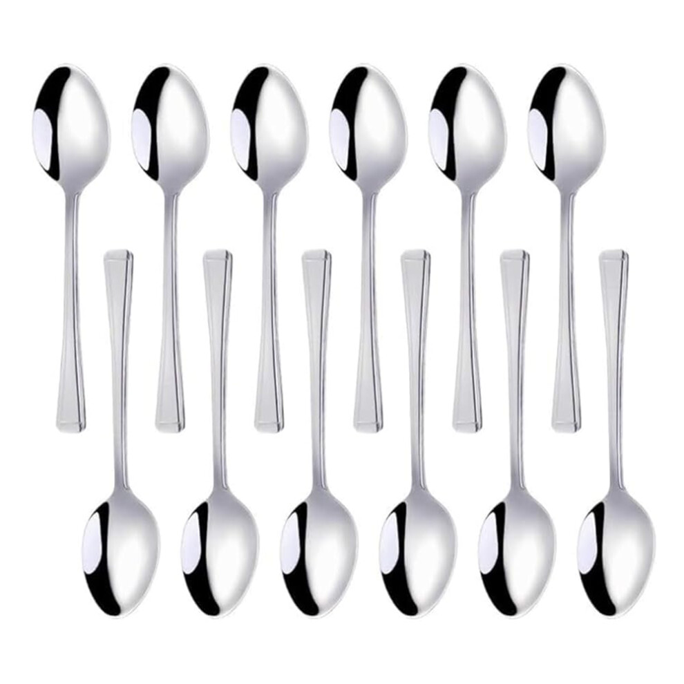 Acense Teaspoons Set Of 12 Stainless Steel Table Teaspoon Tea Stirring Spoons Long Handle Silver Plain Pattern Spoons Ideal For Co
