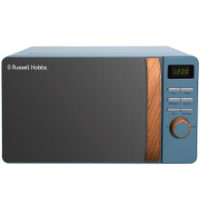 Russell Hobbs RHMD714BL 17 L 700 W Scandi Blue Digital Microwave with 5 Power Levels, Wood Effect Handle and Dials, Clock and Timer, Automatic Defrost