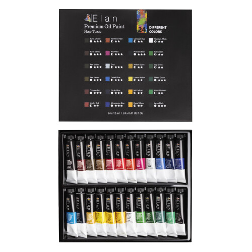 Elan Professional Oil Paint Set 12ml, 24 Rich