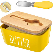 Ceramic butter Dish with Wooden Lid, Airtight