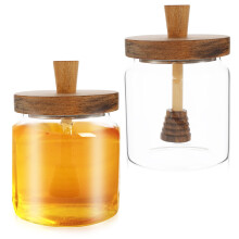 Honungsburk i klarglas med trälock och doppare, 500 ml