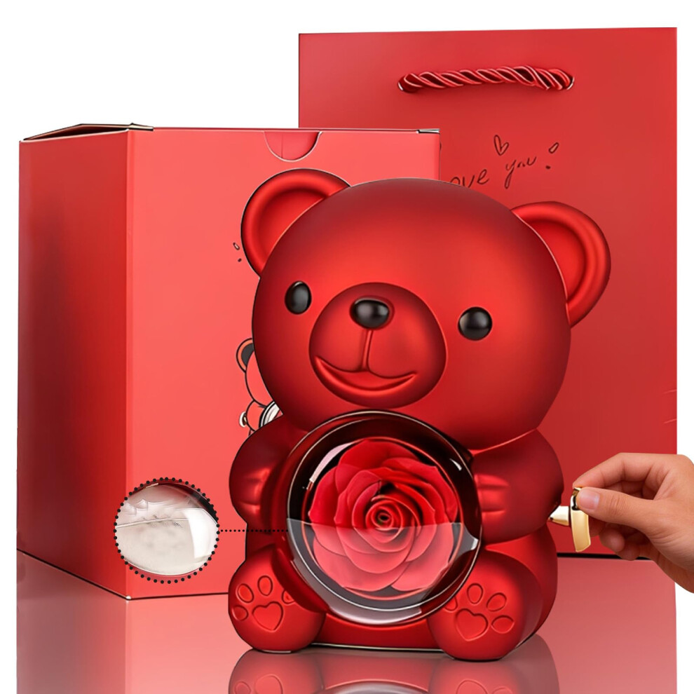 Romantic Teddy Bear With Preserved Rose Heart, Red 4089014543075