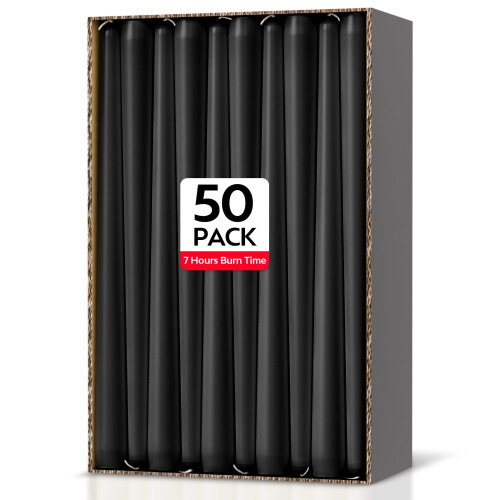 Taper Dinner Candles, 50 Pack Black Non-Drip