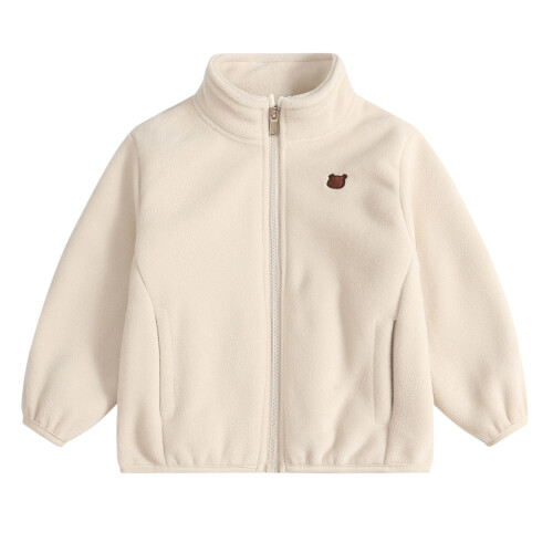 Kids Turtleneck Jacket Solid Color Bear Print Warm-Lined