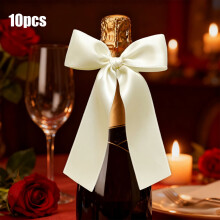 10pcs Beige Satin Decorative Bows (6.3x7.1in) for Party Decor, Gift Wrapping, Wine Glasses, Candles, Centerpieces & Crafts