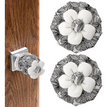 2 Pcs Black Floral Door Knob Covers, Soft Reusable Sponge Protector, Washable Decorative Handle Cushion, Compatible with Standard Doors