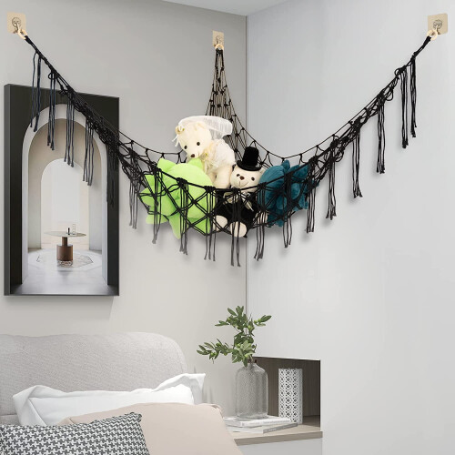 Stuffed Animal Hammock Net Macrame Mesh 55 inch with Hooks