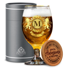 CROWNLY CRYSTAL Personalised Beer Glass Gifts for Men Gift for Him Boyfriend Pint Glasses Grandad Birthday Gifts Dad Uncle Brother Husband Glass Set