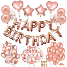 AIBEE 56pcs Party Decorations, Rose Gold Happy