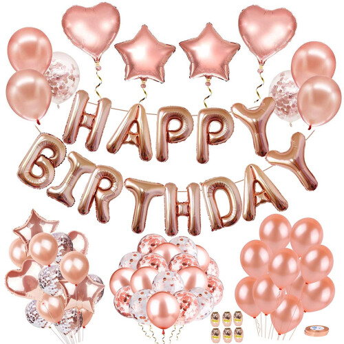 AIBEE 56pcs Party Decorations, Rose Gold Happy