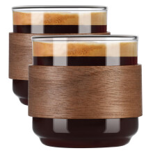 ParaCity Espresso Cups Set of 2 with Wooden Ring, High Borosilicate Espresso Shot Glass, Clear Small Expresso Shots Cup, Espresso Accessories (Small)