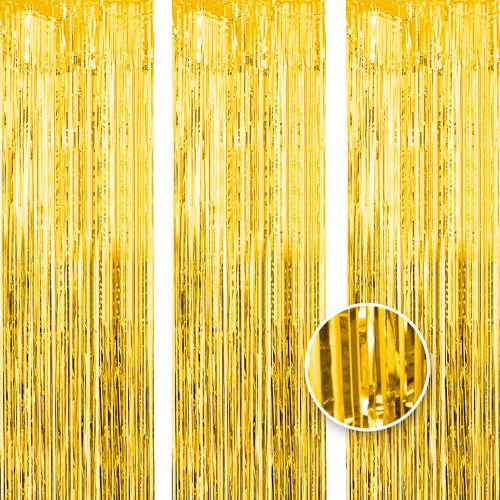 OWill 3pcs 3ft X 8.3ft Gold Metallic Tinsel