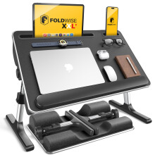 FoldWise 2-in-1 Bed Table & Lap Desk - Soft Cushions, Adjustable Height & Angle, Foldable with Wrist Rest, Tablet Holder