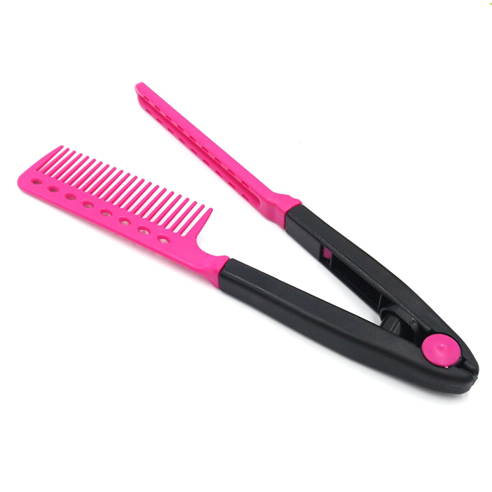 Red Hair Straightening Brush With V Shape Comb For Effortless Detangling And Smooth Styling