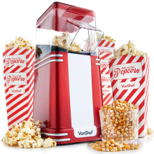 VonShef Popcorn Machine Retro – 1200W Air Popcorn
