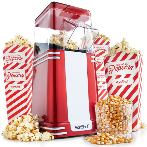 VonShef VonShef Popcorn Machine Retro – 1200W Air Popcorn