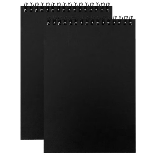2Pack A5 Black Sketch Pad Sketch Books Spiral