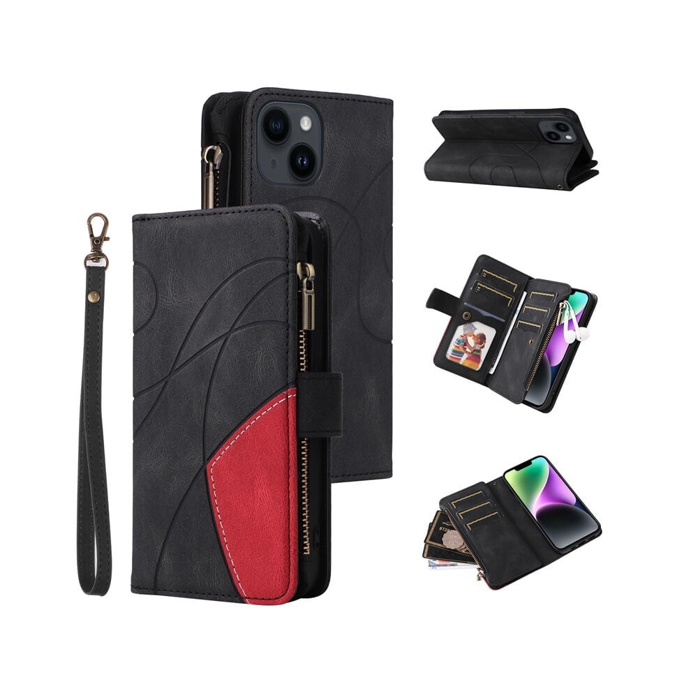 Iphone 15 Wallet Case With 9-Card Holder, Zipper Pocket & Magnetic Closure Â Pu Leather Folio With Wrist Strap, (6.1") Black 9489952020938