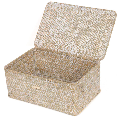 FEIALNDUO Wicker Shelf Baskets with Lid,Seagrass