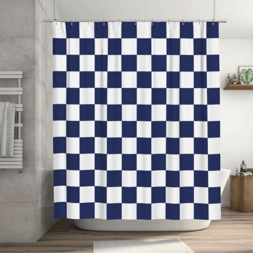 Ohocut Checkered Shower Curtain, Navy Blue Shower