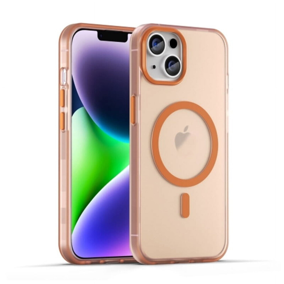 For Compatible With Iphone 15 Magsafe Frosted Translucent Tpu + Pc Full Coverage Phone Case,,For Compatible With Iphone 15 Orange 9489952018775
