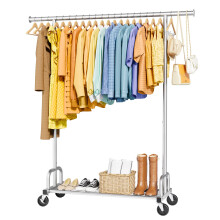 Sakugi Clothes Rail – Heavy Duty Clothes Rack with Wide Fixed Rod, Built-In Mesh Shelf, Space-Saving Clothing Rail for Bedroom, Laundry Room