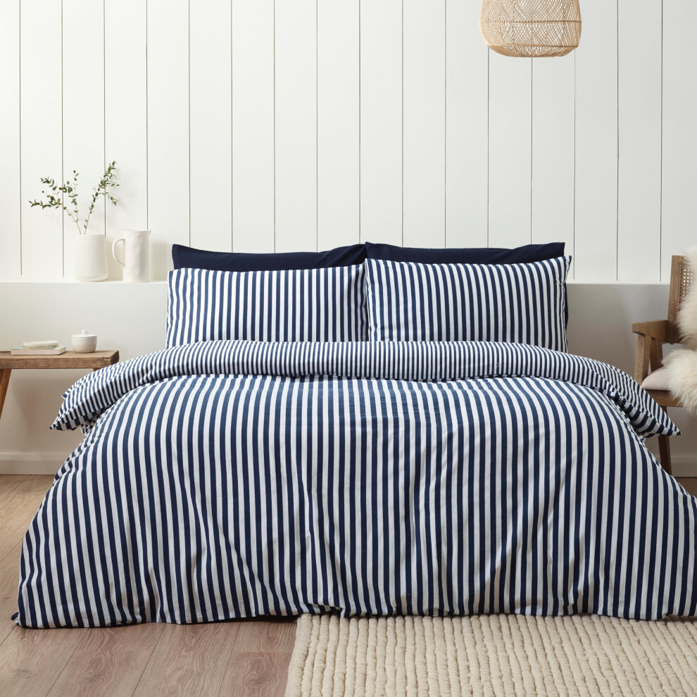 Catherine Lansfield Brushed Stripe Cotton Reversible Super King Duvet