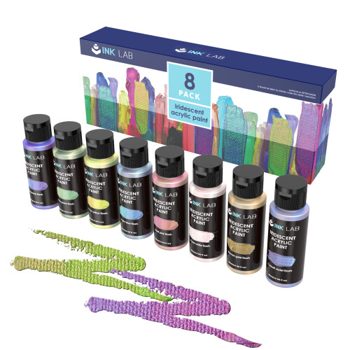 INK LAB Iridescent Acrylic Paint 8 Colours, 60ml